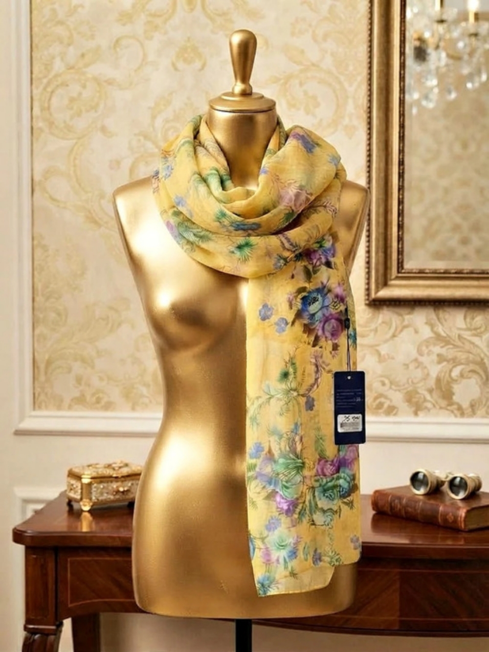 Floral Scarf in Yellow & Multicolor NWT